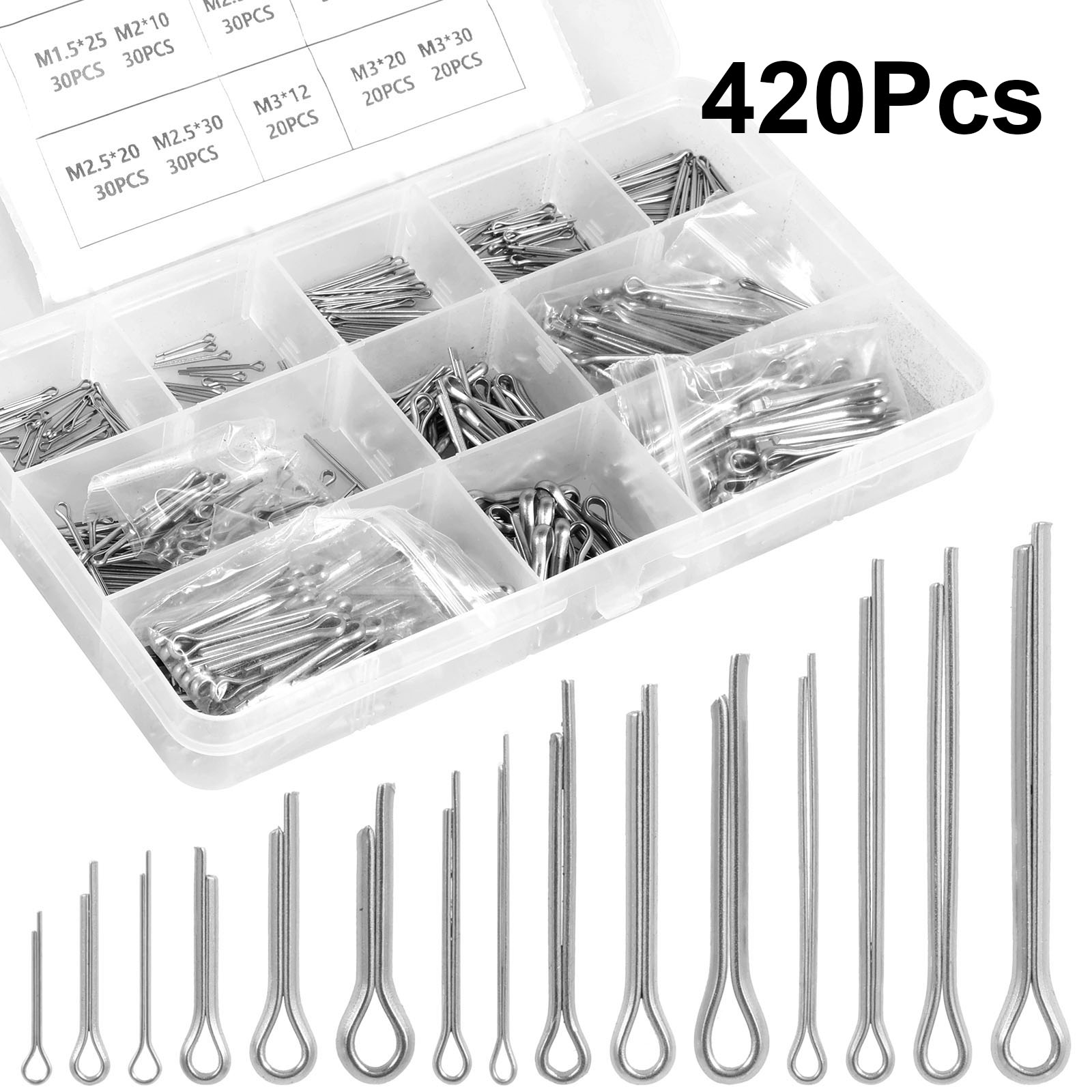Woodworking Shop - 420Pcs 코터 핀 구색 키트 분할