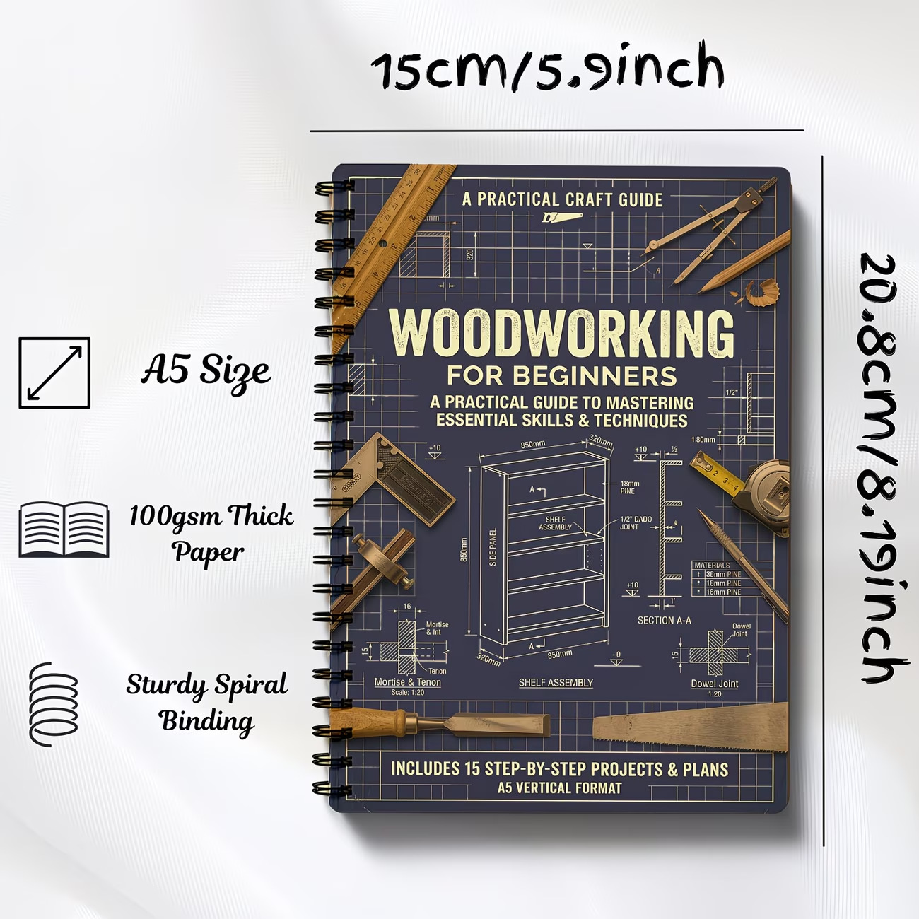 빈티지 스타일의 튼튼한 코일 제본 A5 목공 가이드 노 - Woodworking Ebook 리뷰 및 가격